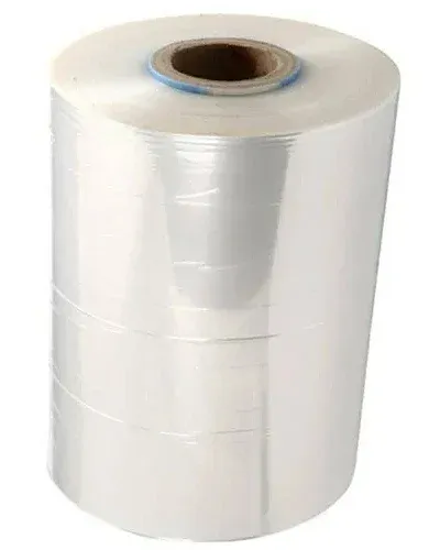 Roll of clear packaging film on a cardboard core, standing upright on a white background.